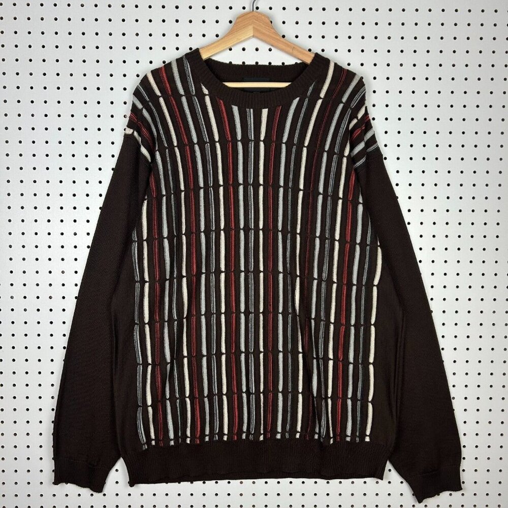 Miko 3D Knit Sweater Brown White Orange Size XL Streetwear‎ Hip Hop COOGI STYLE